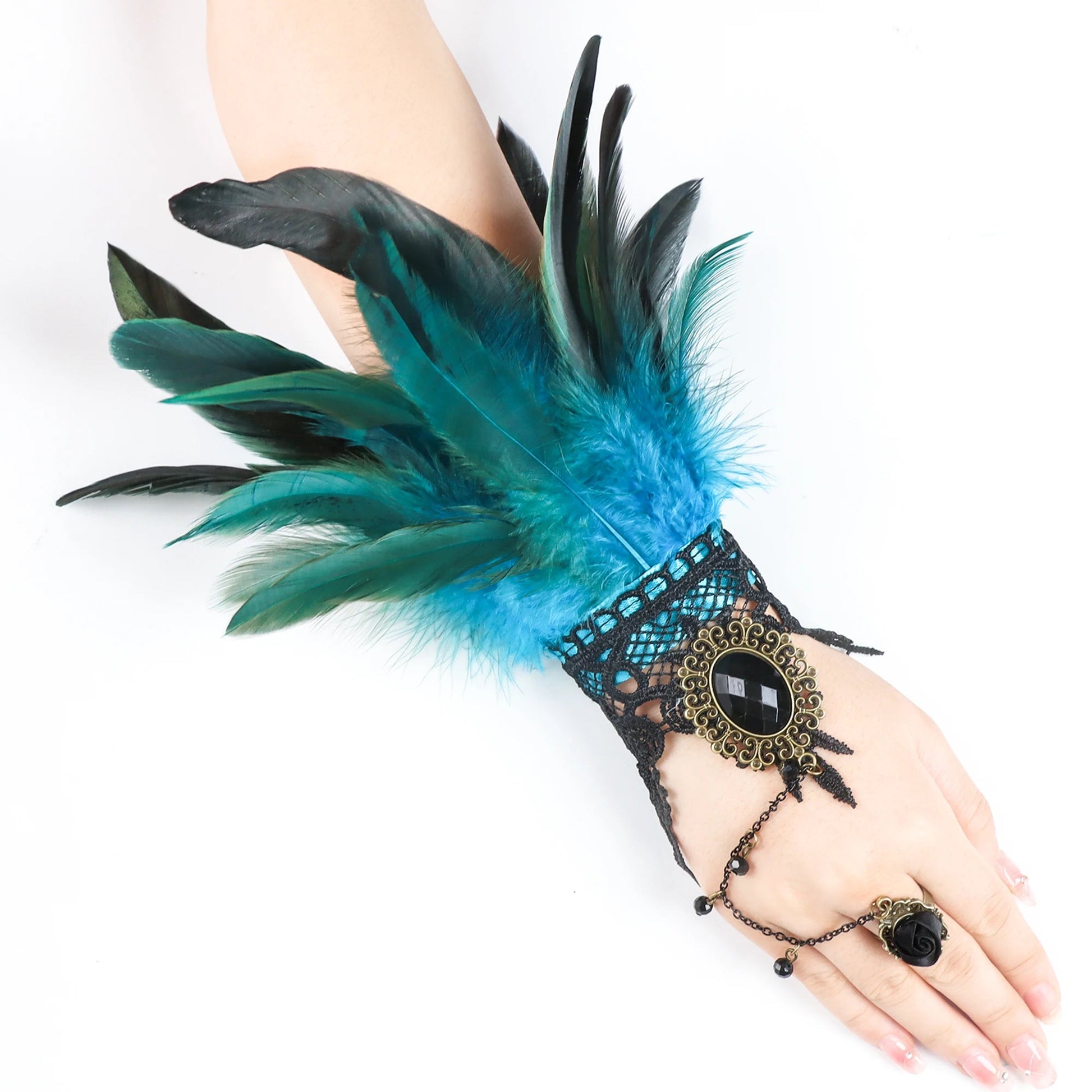 2pcs Lace Feather Wrist Cuffs - The Rave Cave