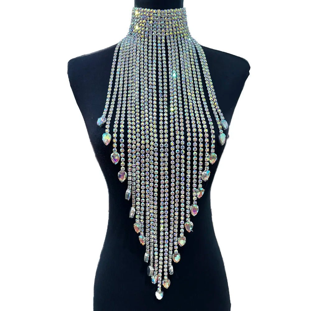 48cm Long Tassel Necklace with Rhinestones - The Rave Cave