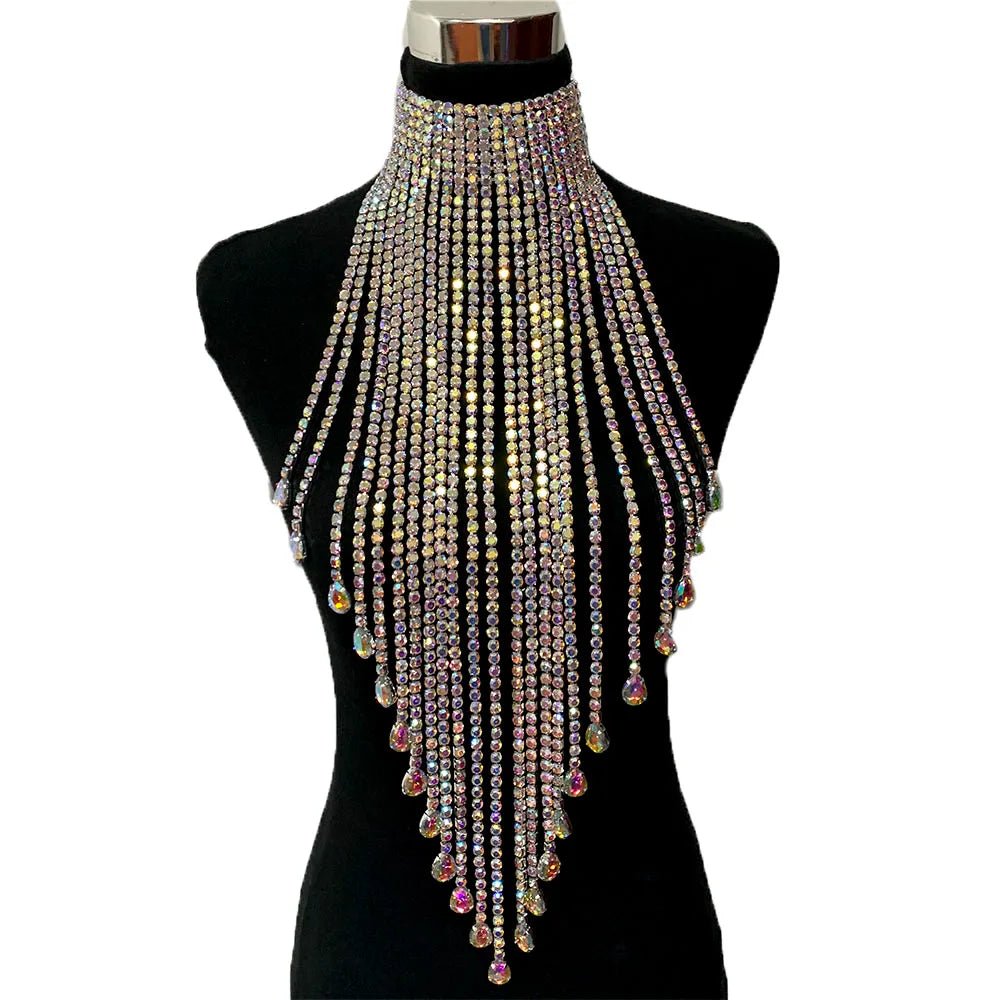 48cm Long Tassel Necklace with Rhinestones - The Rave Cave