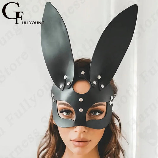 BDSM Face Harness Long Ears Bunny Mask - The Rave Cave