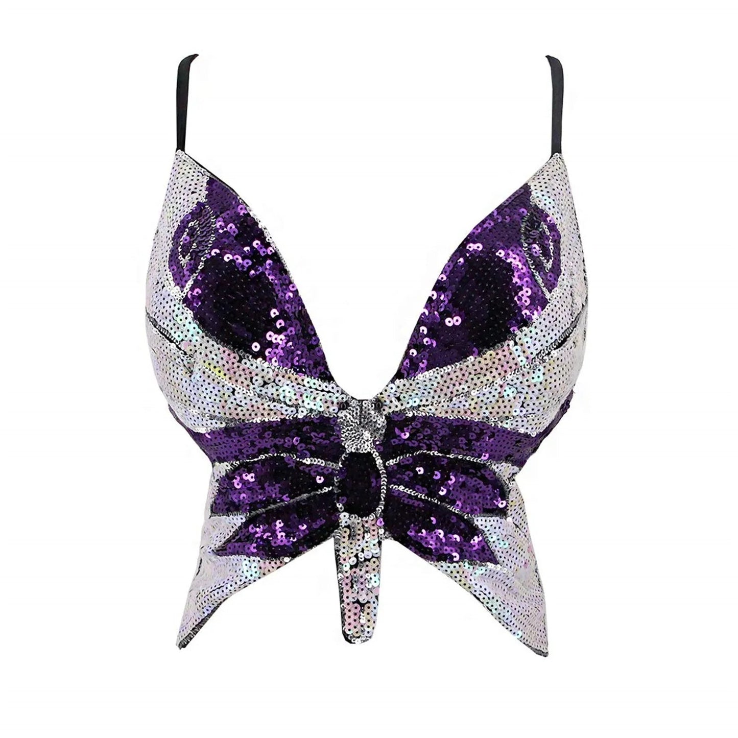 Butterfly Sequin Crop Top - The Rave Cave