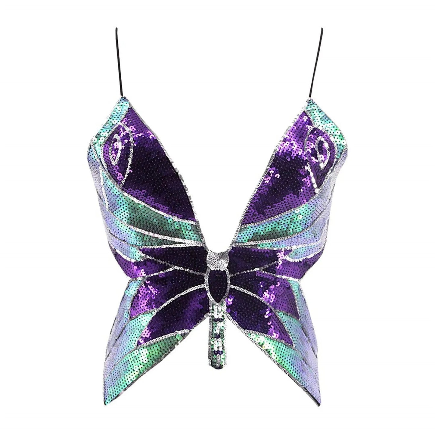 Butterfly Sequin Crop Top - The Rave Cave