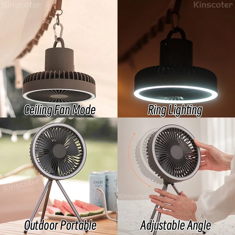 Camping Tent Fan Rechargeable w/ LED - The Rave Cave