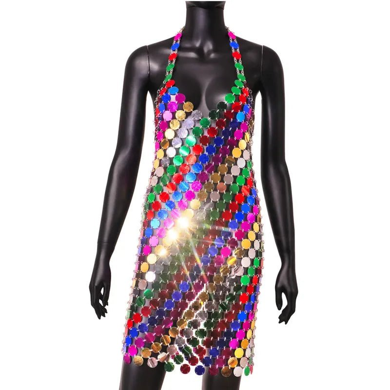 Colorful Sequins Stripes Backless Mini Dress - The Rave Cave