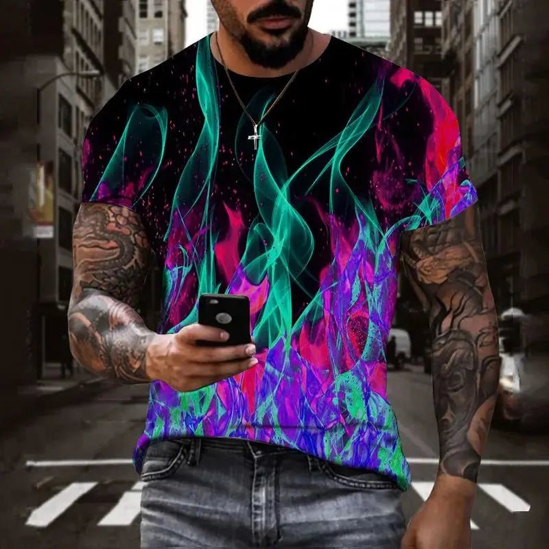 Cool Flame Men 3d Printed Striped Quick Dry T-Shirt - The Rave Cave