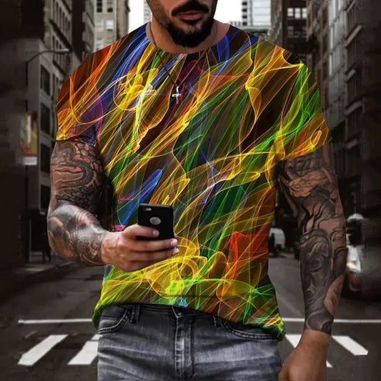Cool Flame Men 3d Printed Striped Quick Dry T-Shirt - The Rave Cave