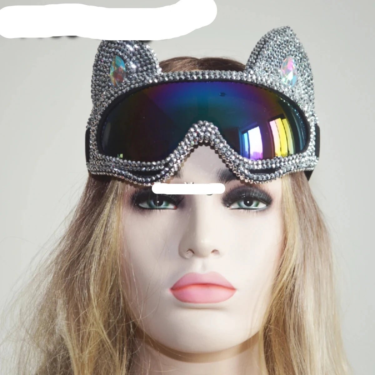Holographic Rhinestone Cat Goggles - The Rave Cave