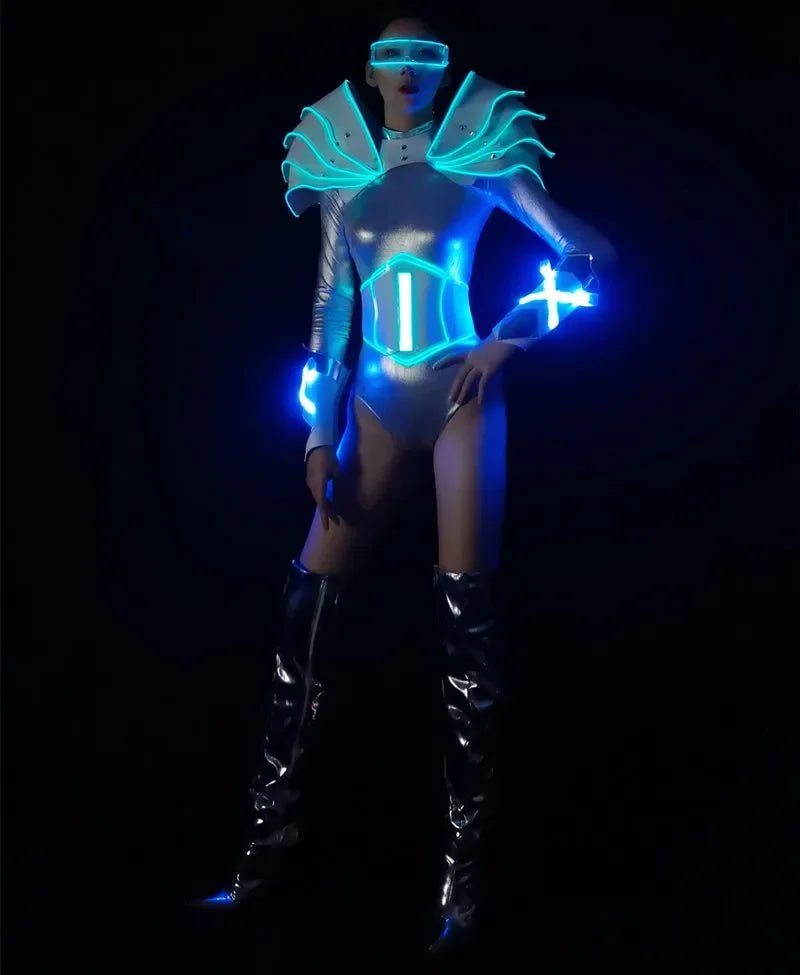 Ice Blue Luminous LED Cyber Costume - The Rave Cave