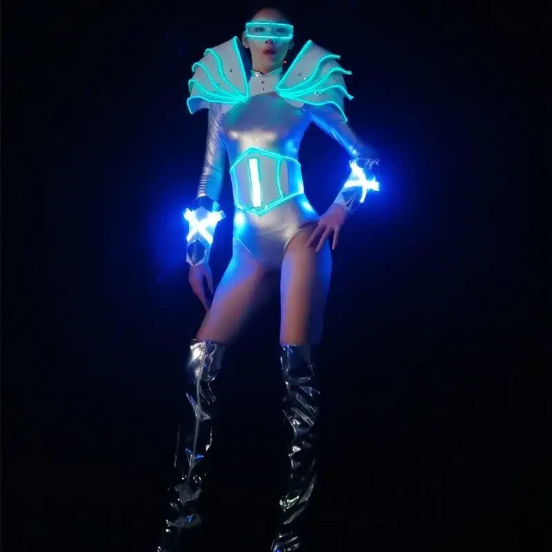 Ice Blue Luminous LED Cyber Costume - The Rave Cave
