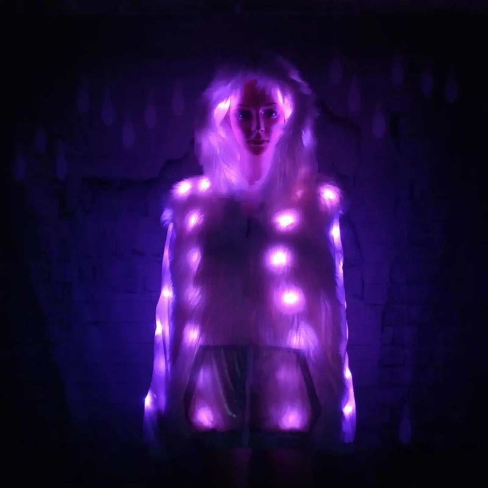 LED Remote Control White Fur Hoodie - The Rave Cave