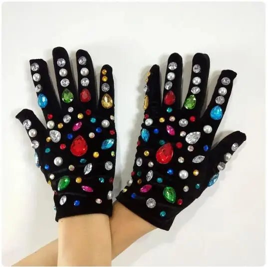 Mesh Lace & Crystals Gloves - The Rave Cave
