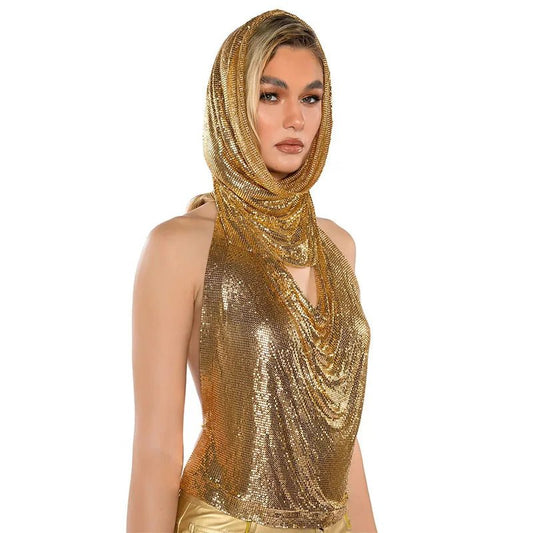 Metal Chainmail Hooded Cowl Top - The Rave Cave