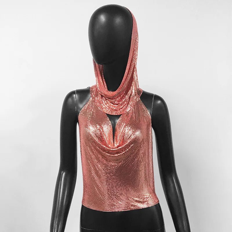 Metal Chainmail Hooded Cowl Top - The Rave Cave
