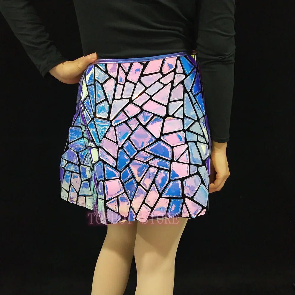 Multi-Color Laser Mirrored Short Skirt - The Rave Cave