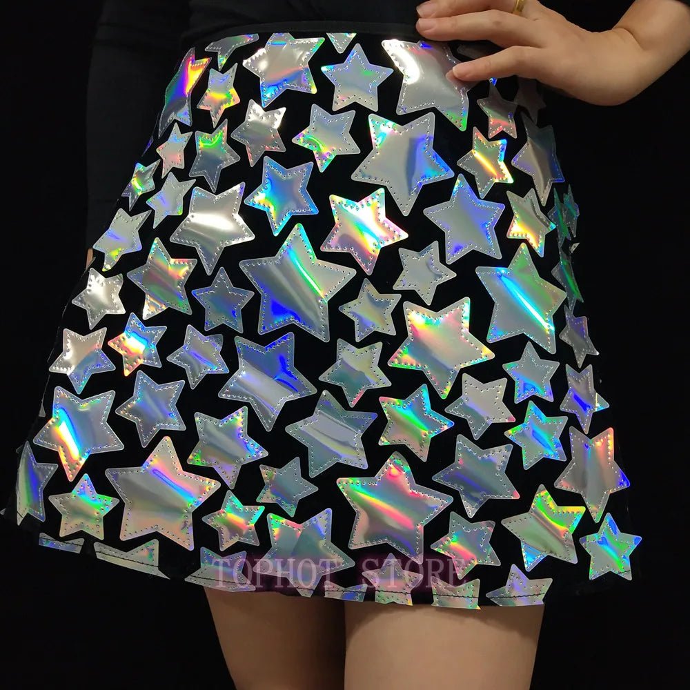 Multi-Color Laser Mirrored Short Skirt - The Rave Cave