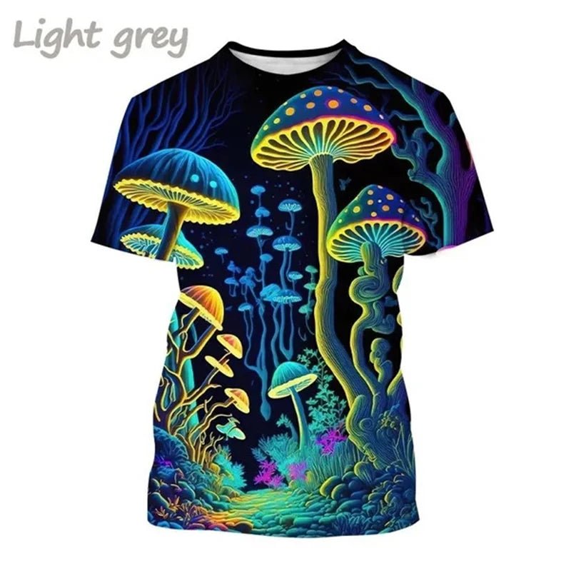 Mushroom 3D Printed T Shirt Plant Pattern Round Neck Short Sleeve Forest Fashion Casual Unisex Tops Tshirt High Quality T Shirt - The Rave Cave