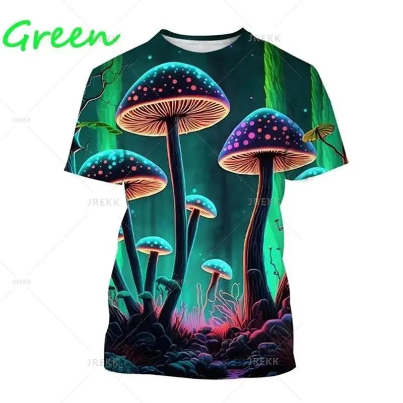 Mushroom 3D Printed T Shirt Plant Pattern Round Neck Short Sleeve Forest Fashion Casual Unisex Tops Tshirt High Quality T Shirt - The Rave Cave