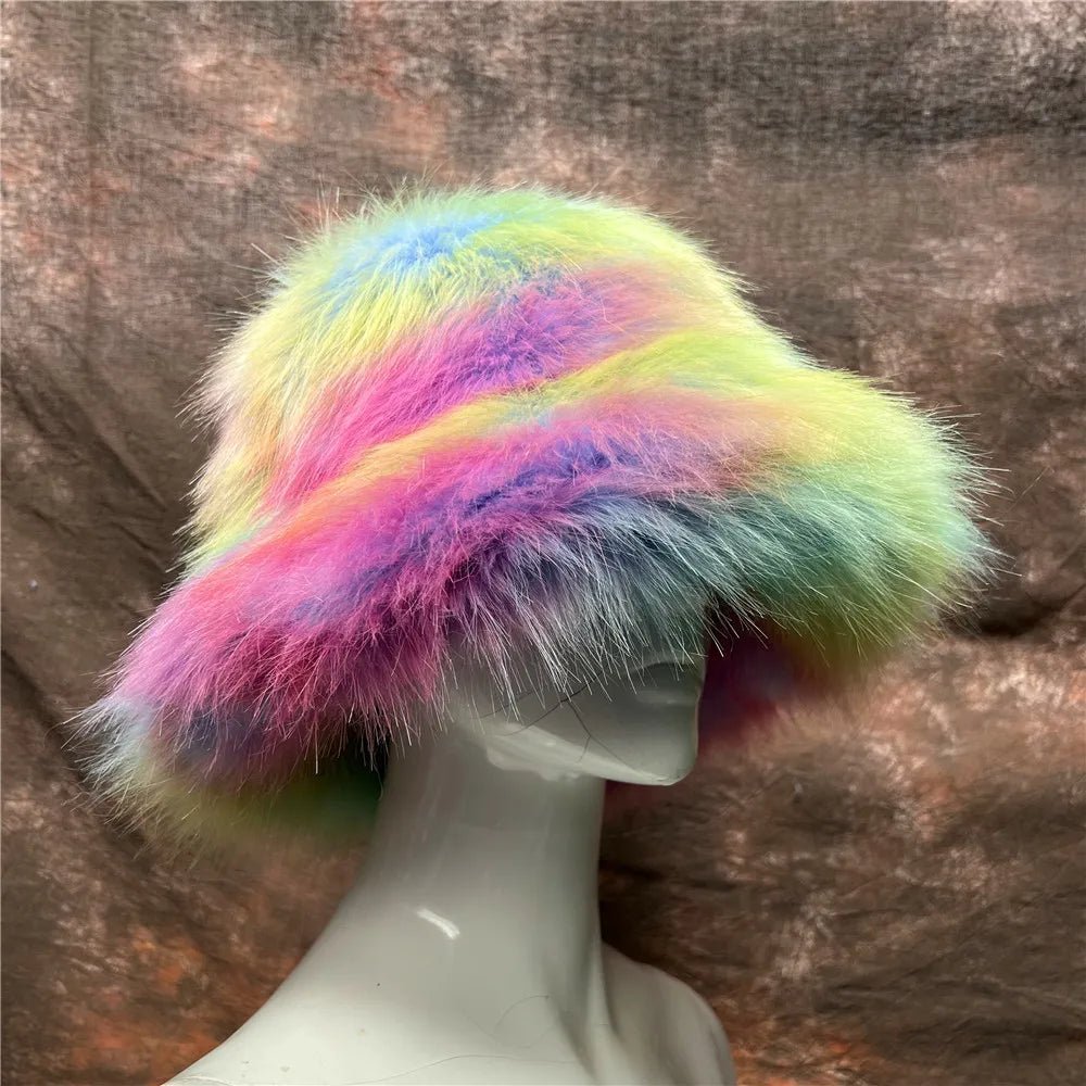 Rainbow Fox Fur Hat - The Rave Cave