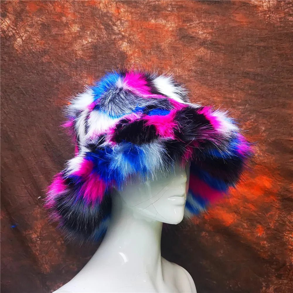 Rainbow Fox Fur Hat - The Rave Cave