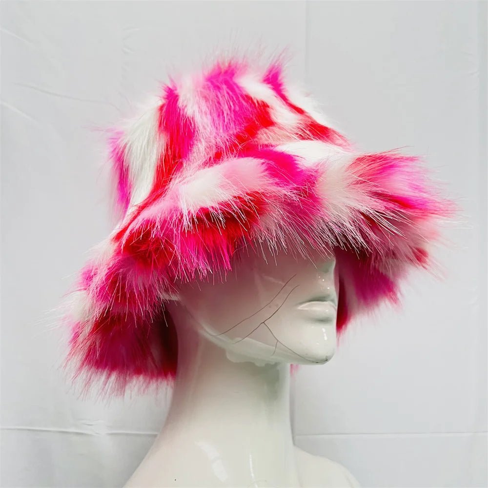 Rainbow Fox Fur Hat - The Rave Cave