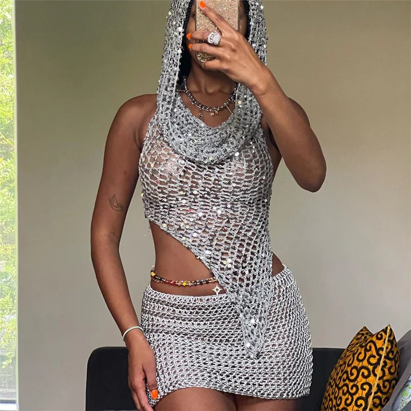 Sequined Hooded Streetwear Dresses - The Rave Cave