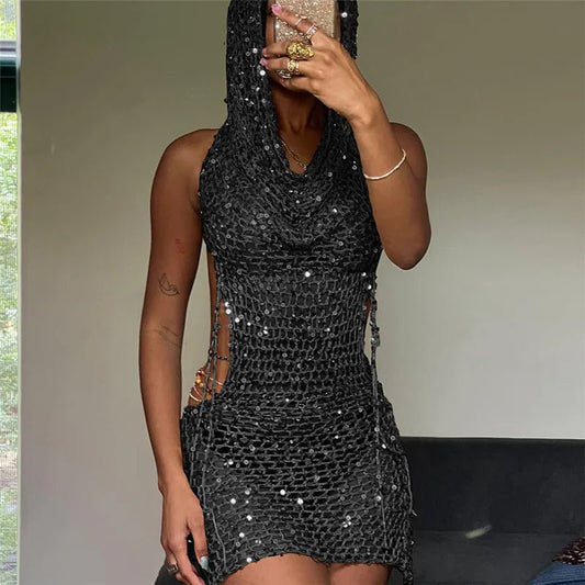 Sequined Hooded Streetwear Dresses - The Rave Cave