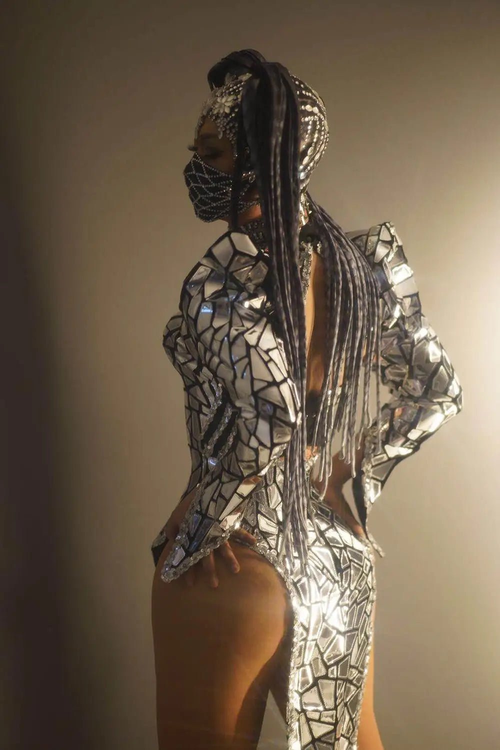 Silver Laser Sequins Backless Slit Dress - The Rave Cave
