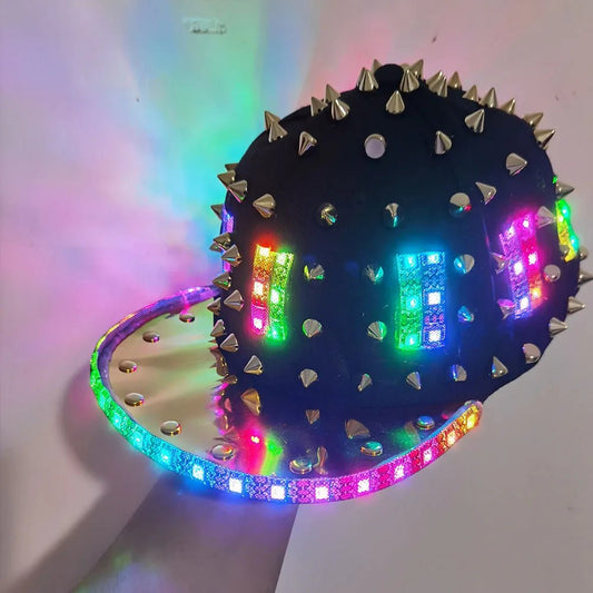 Studded Laser LED Baseball Cap - The Rave Cave