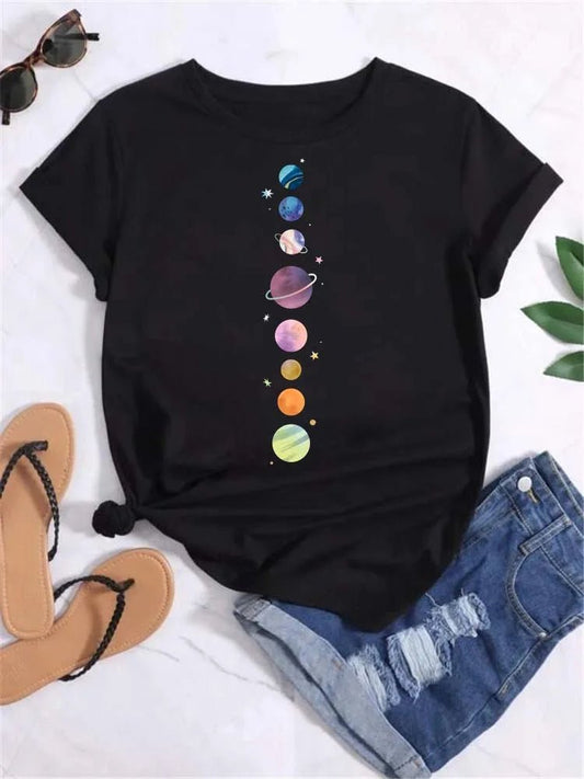 Women Moon & Planet Print Tee Shirts - The Rave Cave
