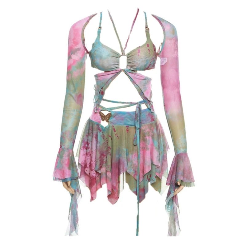 Women's Colorful Outfit Irregular 3 Piece Matching Set - The Rave Cave