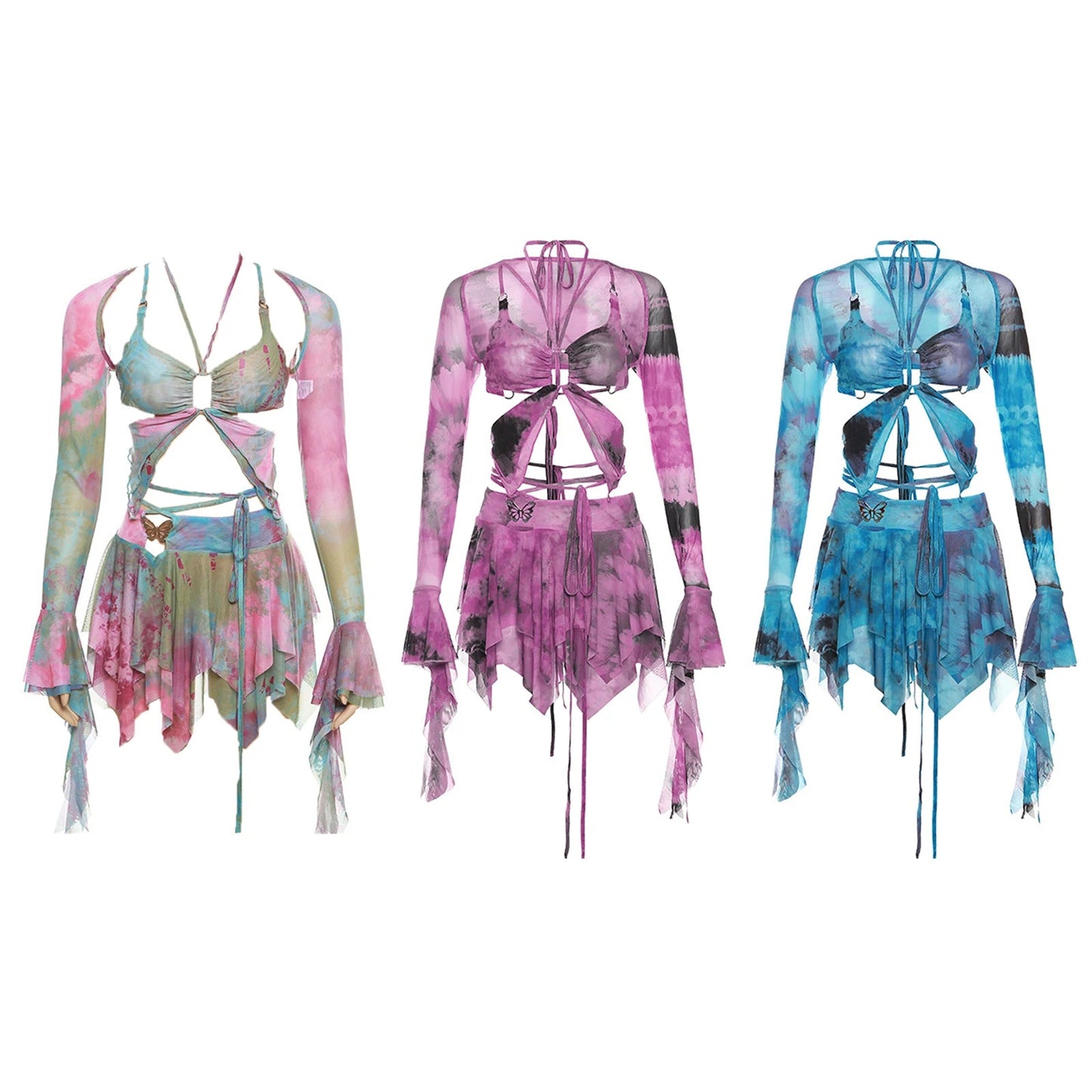 Women's Colorful Outfit Irregular 3 Piece Matching Set - The Rave Cave
